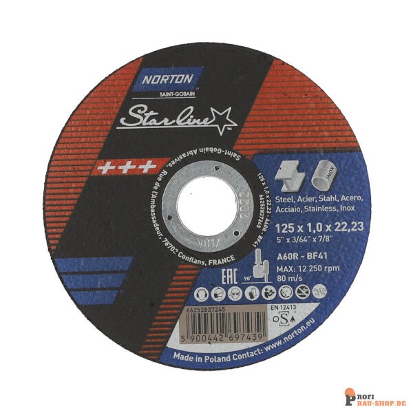 nortonschleifmittel/NORTON_schleifmittel_66252837245 Norton STARLINE  Portable cut off wheels 125x1x22.2mm 60 GRIT_122181